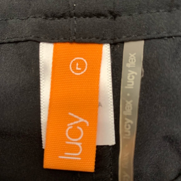 LUCY Black Pants w White side stripes pockets Large great travel sport slimming! - Picture 3 of 7